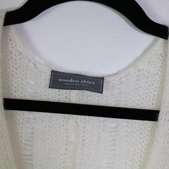 Wooden Ships Open Knit V Neck Sweater Ivory Small Medium Slouchy Wool Mohair - Picture 4 of 7